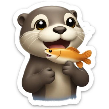 Happy otter holding a smal fish sticker