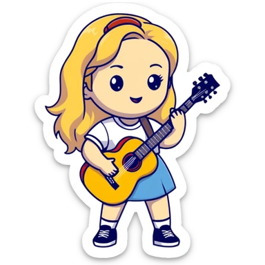Cute cartoon blonde singer with guitar, inspired by Sabrina Carpenter sticker