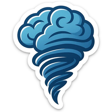 A brain with tornado-like spirals emerging from it, merging the ideas of mind and storm, for a brainstormer icon. sticker
