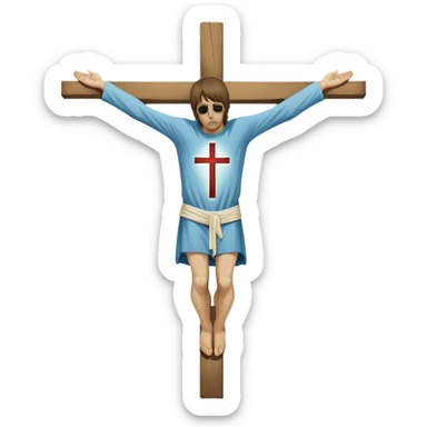 Crucified Liam Gallagher in the style of Jesus full body on cross in mod clothing sticker