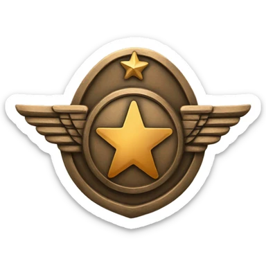 Bronze military badge with a star and wings behind sticker