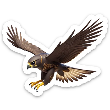cinematic-peragrin falcon-realistic-full-body-diving-emoji,-sleek-aerodynamic-frame-plummeting-through-the-air-with-lightning-speed,-razor-sharp-talons-poised-for-the-strike,-feathered-wings-angled-for-maximum-precision,-keen-dark-eyes-locked-onto-its prey sticker
