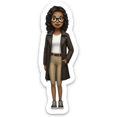 girl with dark brown hair, light skin, glasses, in a trendy outfit sticker