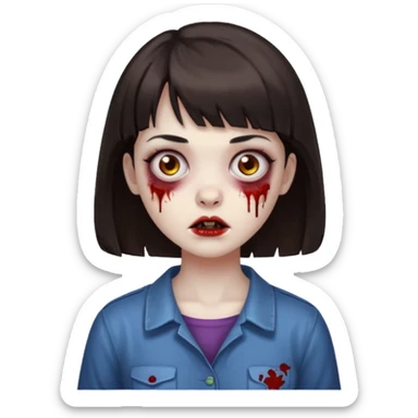 zombie girl emoji dark brown hair and short bangs sticker
