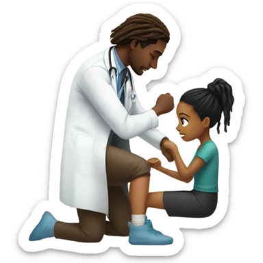Black doctor fixing brown girl with dreads leg  sticker