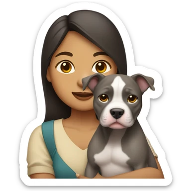 Filipino woman holding gray pit bull puppy sticker