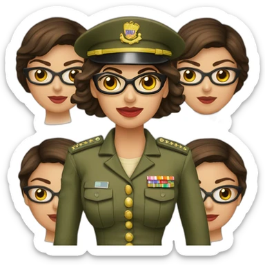 Mujer morena tez morena cara regordita gafas militar sticker