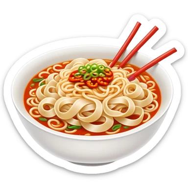 Shaanxi Biangbiang extra-wide belt noodles, simplified emoji style with bold outlines and bright colors, cartoon style thick long noodle sticker