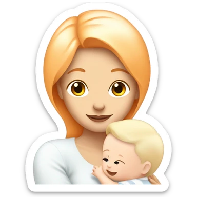White orange haired mom holding white blonde baby boy sticker
