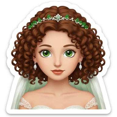 Beautiful bride with brown and Curly long hair green eyes  sticker