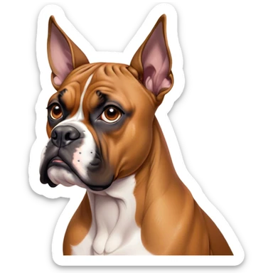 Cinematic Meme-Worthy Grumpy Fawn Boxer Dog Portrait Emoji, Head held high but eyes filled with dramatic disappointment, smooth fawn fur with a furrowed brow forming an unmistakable scowl, floppy ears slightly angled back in disapproval, piercing brown eyes glaring with pure exasperation, Simplified yet hilariously over-exaggerated features, highly detailed, glowing with an aura of supreme annoyance, high shine, exhausted yet judgmental, stylized with an almost regal pettiness, bright but brooding, soft glowing outline, capturing the essence of a guardian that has seen it all and is thoroughly unimpressed, so meme-worthy it feels like it could instantly become the next viral sensation of grumpiness! sticker