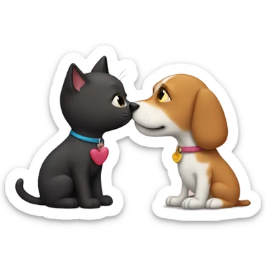 cat kiss dog sticker