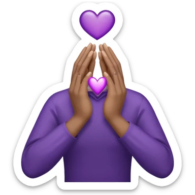 Hands joined in prayer with a dark purple heart sticker