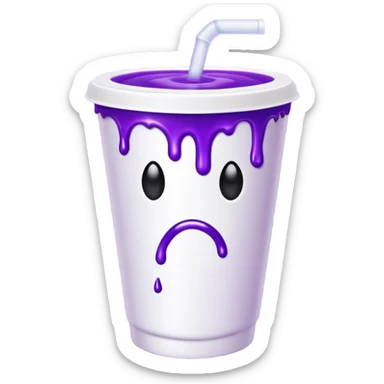sytrofoam cup with a thick purple liquid dripping sticker