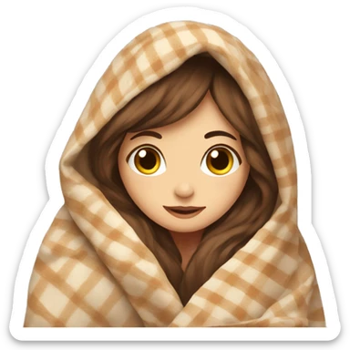 Girl with brown hair cozy in her blanket with tea sticker
