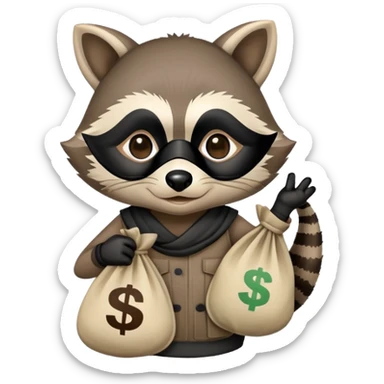 raccoon thief with mask and money bag sticker