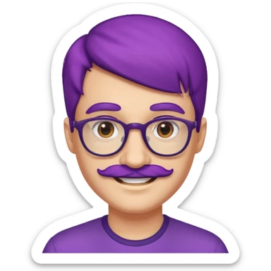 mustached purple haired spectacled happy sticker