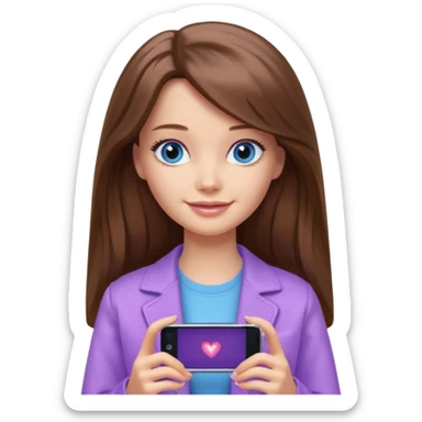 beautiful barbie girl with long brown hair, blue eyes and wearing light purple clothes watching stranger things on tv sticker