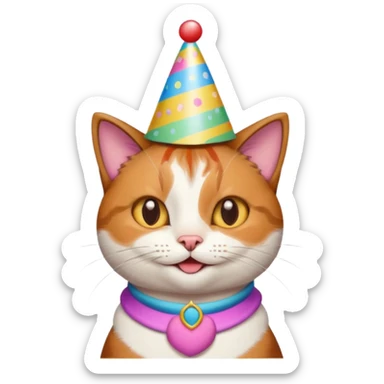 happy cat wearing a colorful birthday hat sticker