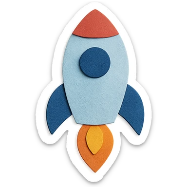 icon of a rocket in paper craft style sticker