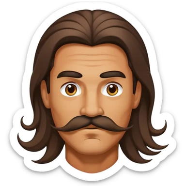 edgy man with long hair and a mustache tan  sticker