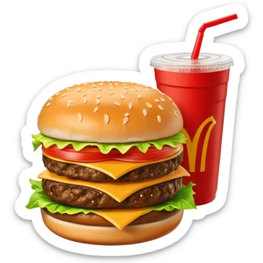 i want a Cheeseburger and Fries with a angle to 15–20° gentle bird’s-eye angle with a cold drink with ice cube with straw with some fries thicker like McDonald's french fries sticker