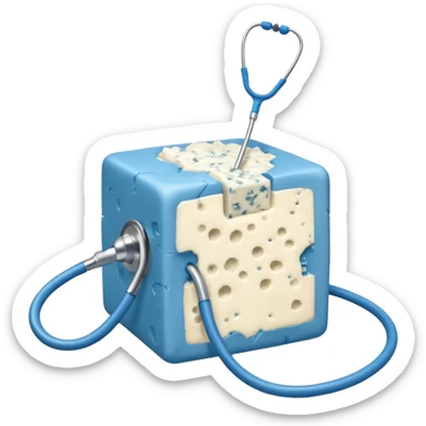 Cube of blue cheese crushing doctor sticker