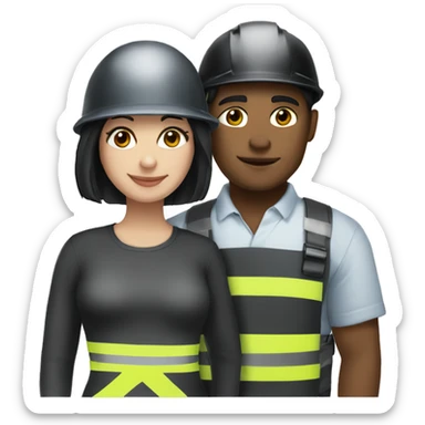 A black-haired and white-skinned lover wearing a safety helmet sticker