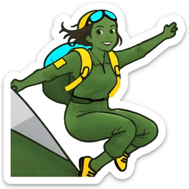 beautiful with brown hair girl jump with a parachute  sticker