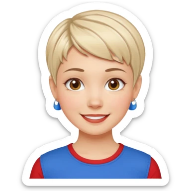 white girl pixie cut red and blue shirt sticker