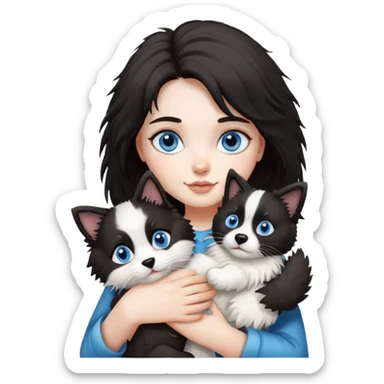 A girl holding a Ragdoll Cats and a Border collie sticker