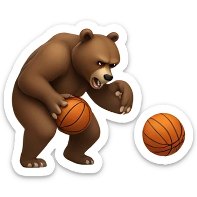 Angry Brown Bear dribbling basketball sticker