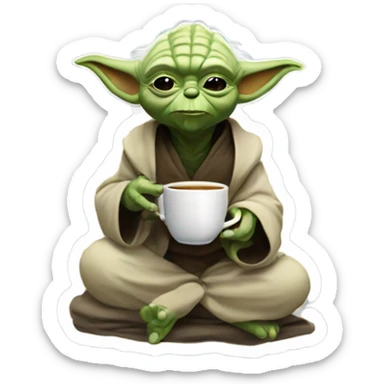 yoda drinking a cup of tea while winking sticker