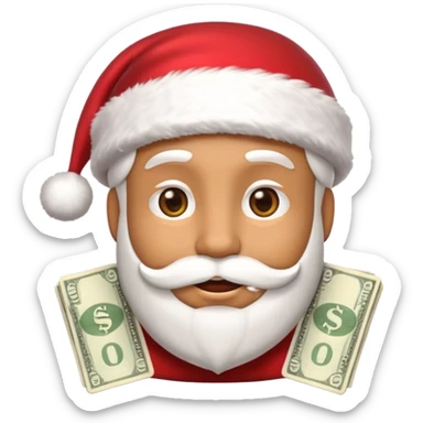 A confident rich emoji face wearing a Santa hat, money stacks, casino vibe, New Year theme, premium 3D emoji style, sharp details, no text, isolated on transparent background sticker