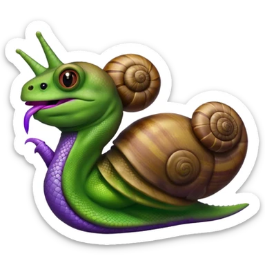 A snail with a lizard head and a purple tongue sticker