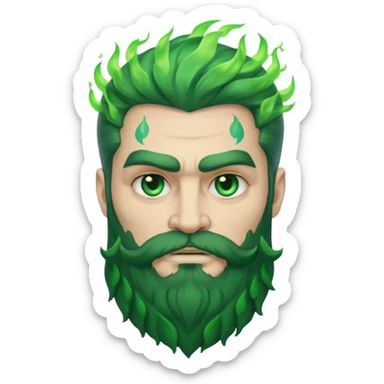 hades greek god with green flames and beard sticker