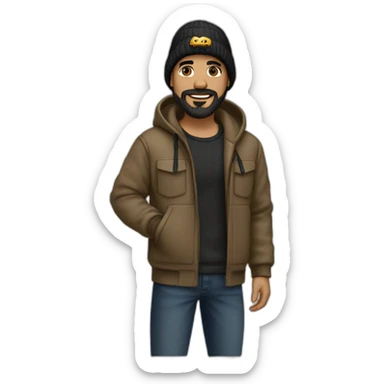 guy hoodie guy light brown skin fishing beanie and mustache and beard black hair sticker