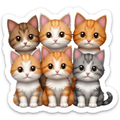 6 tiny kittens cuddling together all different colours, the first one is grey and white, the second is ginger and white and the third is brown tabby and white sticker
