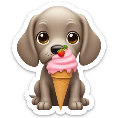 Dog eating strawberry ice cream sticker