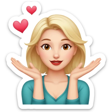 A beautiful nonchalant woman with her hands in surrender while she smirks and gives a flying kiss sticker