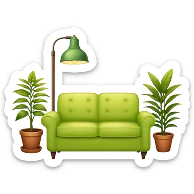 living room in ios emoji style

no TV, and make the couch a light green color

there is a lamp on one side and some plants on the other side sticker