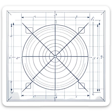 A sheet of technical drawing with fine lines, dimensions and geometric shapes, without signatures, slightly tilted in space, a sense of precision and calculation. sticker