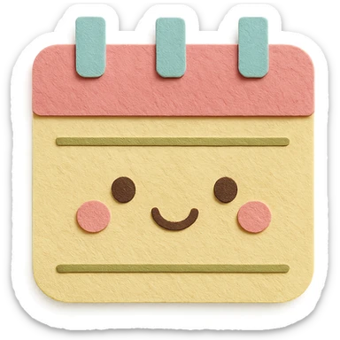 soft pastel kawaii tiny calendar icon for monthly layouts with a smiling face accent sticker