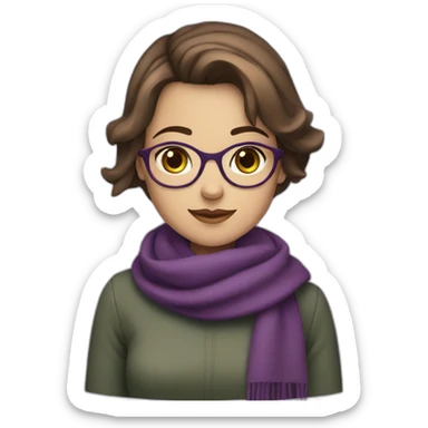 A girl with medium short hair with green and brown eyes with glasses with purple scarf  sticker