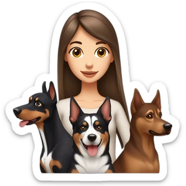 Girl with long hair with dogs Spitz Doberman and Husky sticker