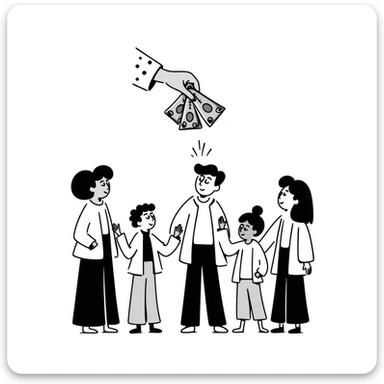 Hand giving money to family members, financial support concept sticker