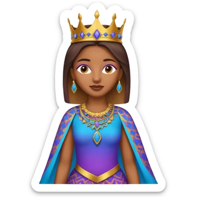 Create me an emoji of a beautiful Ethiopian Queen of Sheba wearing a neon purple and blue gradient African patterns. sticker