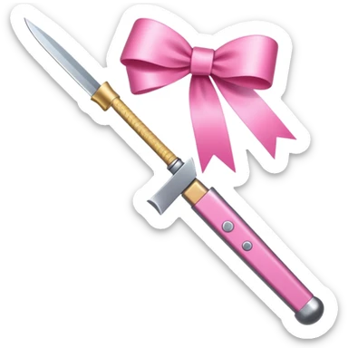a knife with a pink ribbon bow sticker
