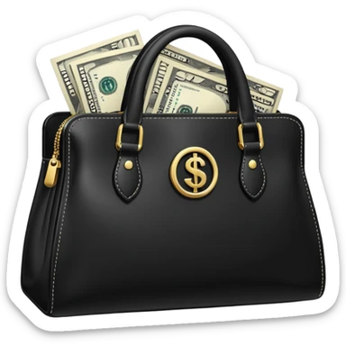 elegant black purse with dollar bills sticking out sticker