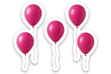 5 palloncini magenta fluttuano in aria isolati su sfondo bianco, iperrealistico 4k sticker